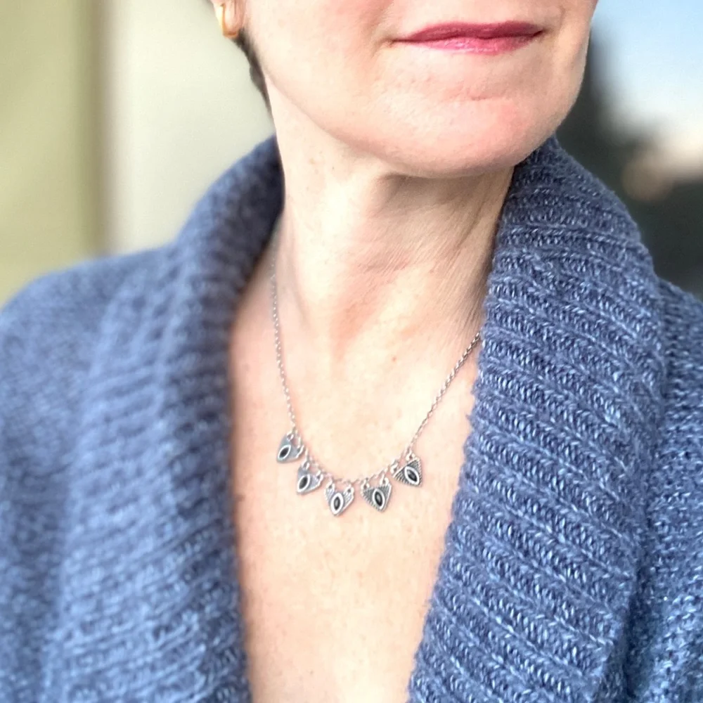 FREE PEOPLE triangle pendant necklace silver black tribal minimalist boho chain